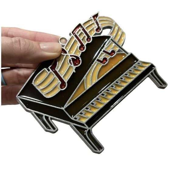 Vintage Stained Glass Sun Catcher Baby Grand Piano Musical Notes 3.5” Gift - Picture 1 of 5